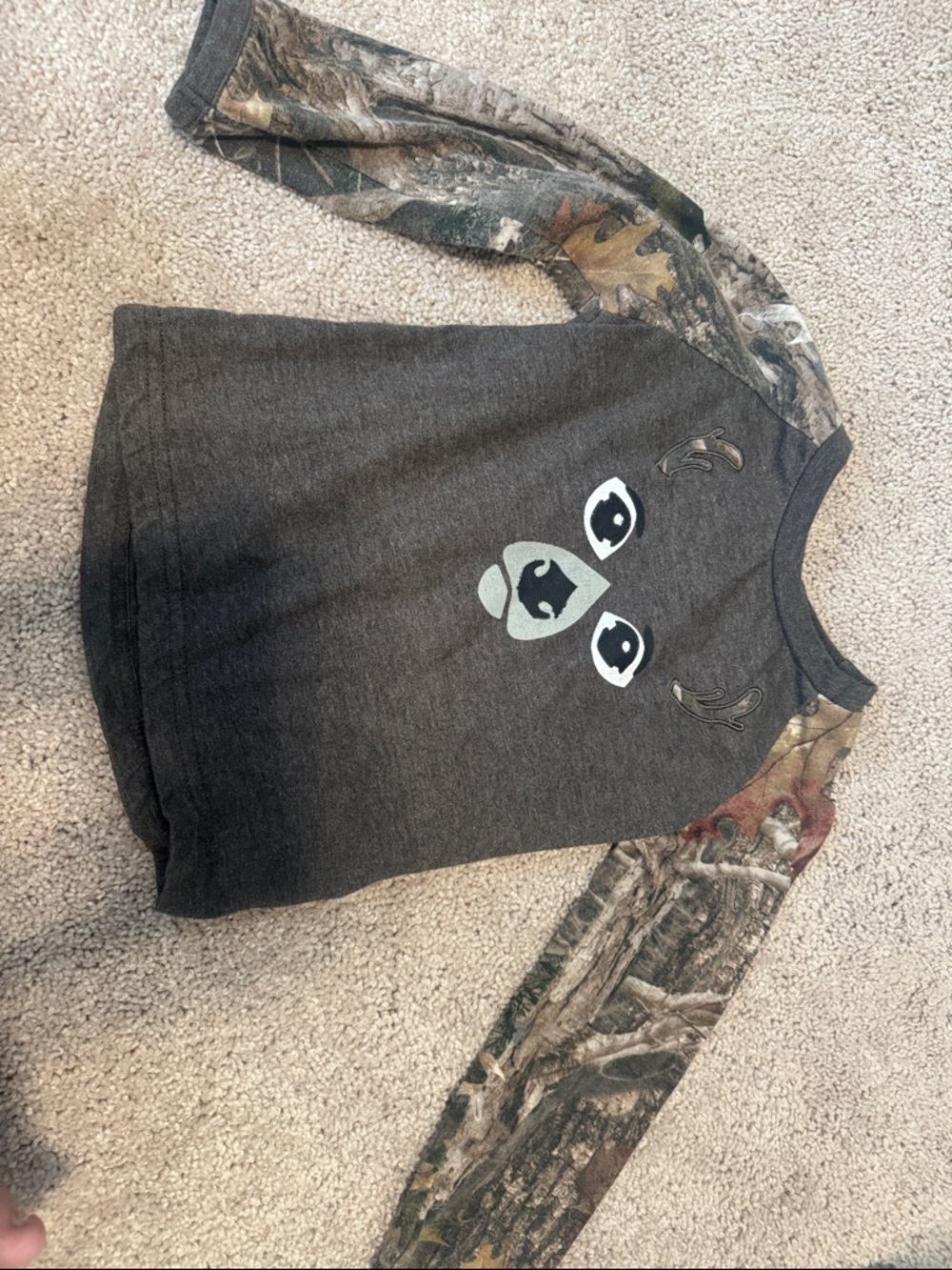 Boys Long-Sleeve Graphic Tee with Camo Sleeves - Dark Gray